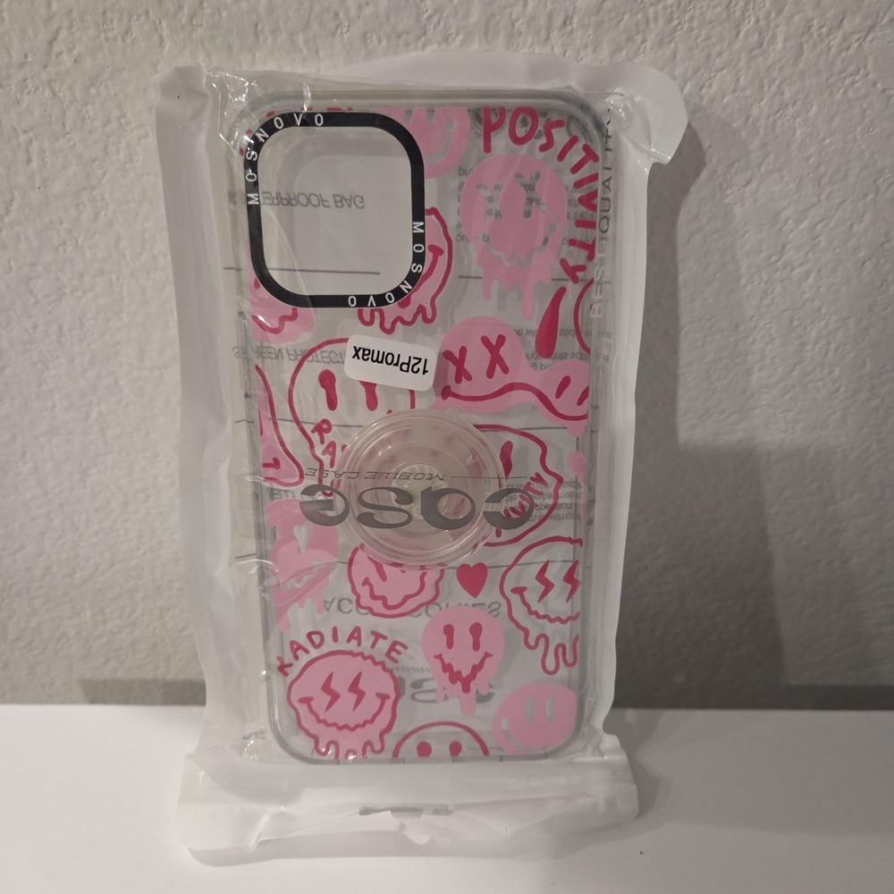 Case iPhone 12 Pro Max Pink Dripping Smiles Positivity Smiley